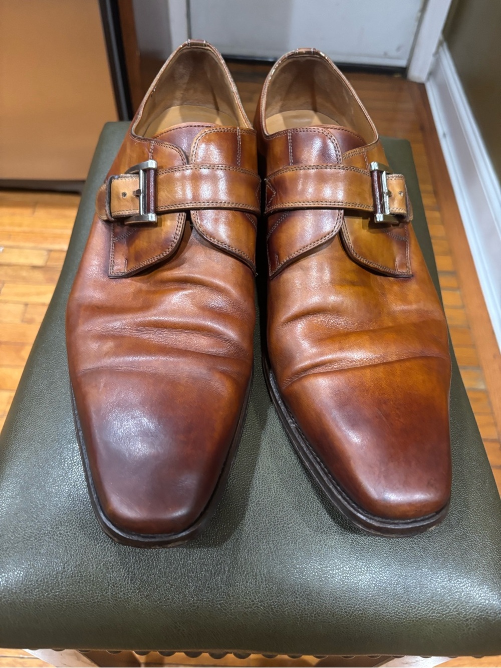 Magnanni Men’s Cognac Brown Leather Monk Strap Dress Shoes US 13 Buckle 13276